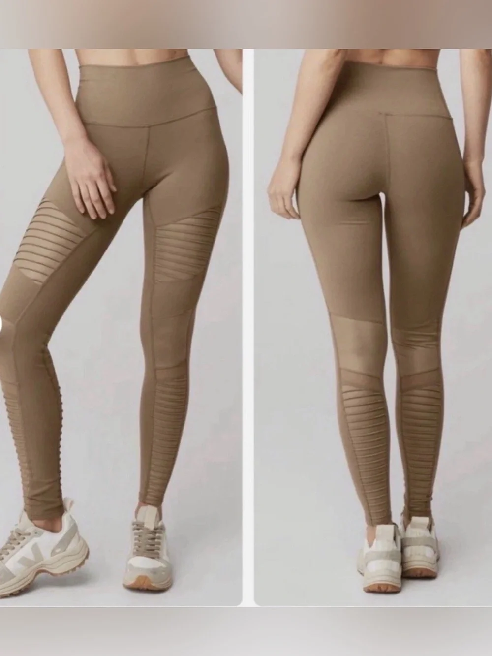 ALO Yoga Moto-Detail High-Waist Leggings in Taupe
